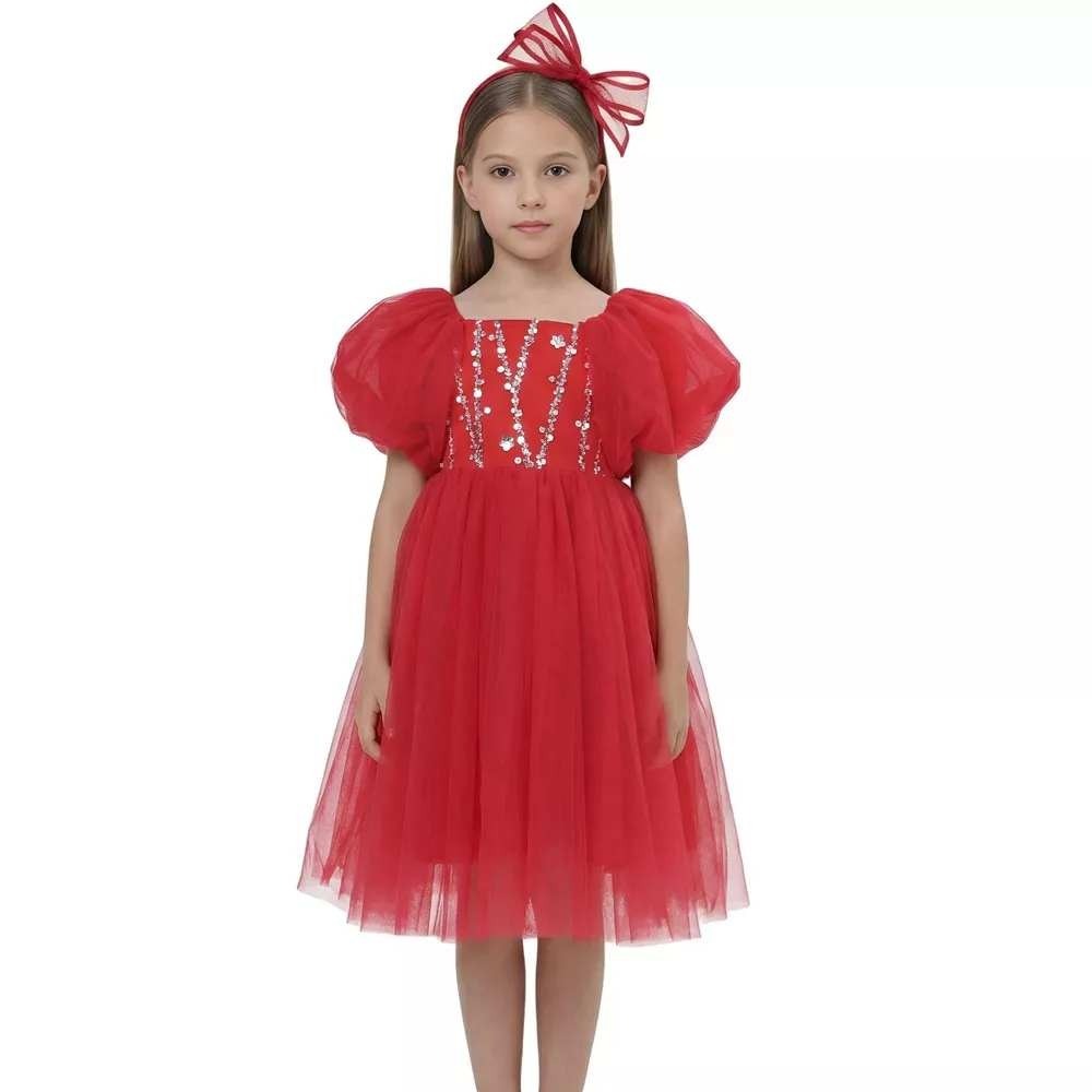 Big Girl Party Dress 2Bunnies Sequin Tulle Red 5-6 New With‎ Tags